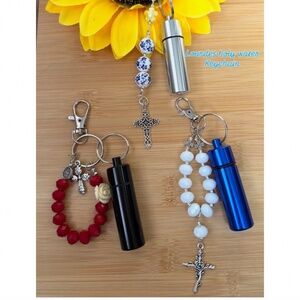 Rosary keychain with portable Lourdes holy water